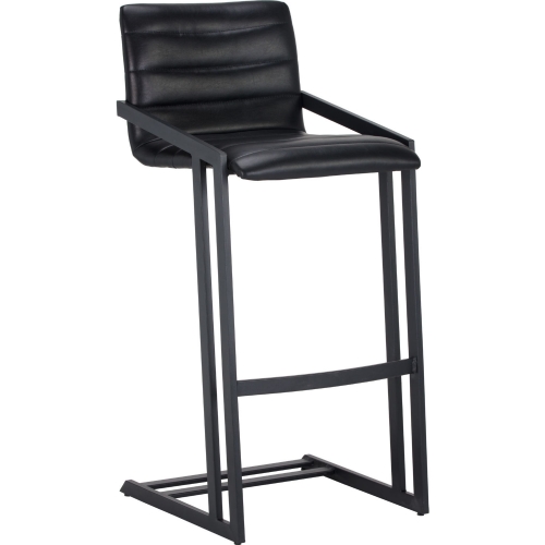 Webber Bar Stool in Black Bonded Leather & Black Steel (Set of 2)